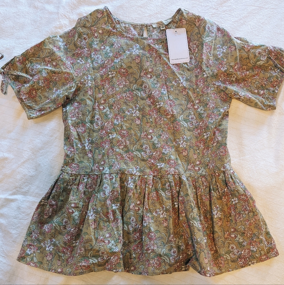 Polagram ditsy floral cotton peplum top